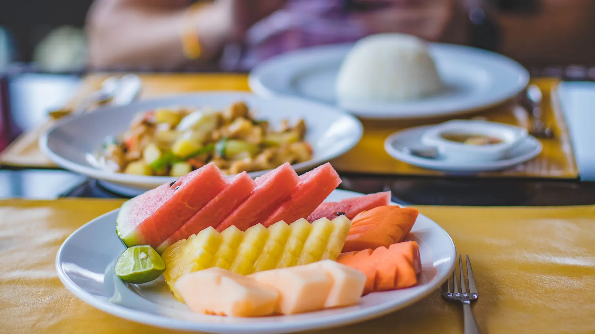 Fresh tropical fruit served at breakfast